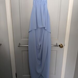 Flowy Light Blue Strapless Gown